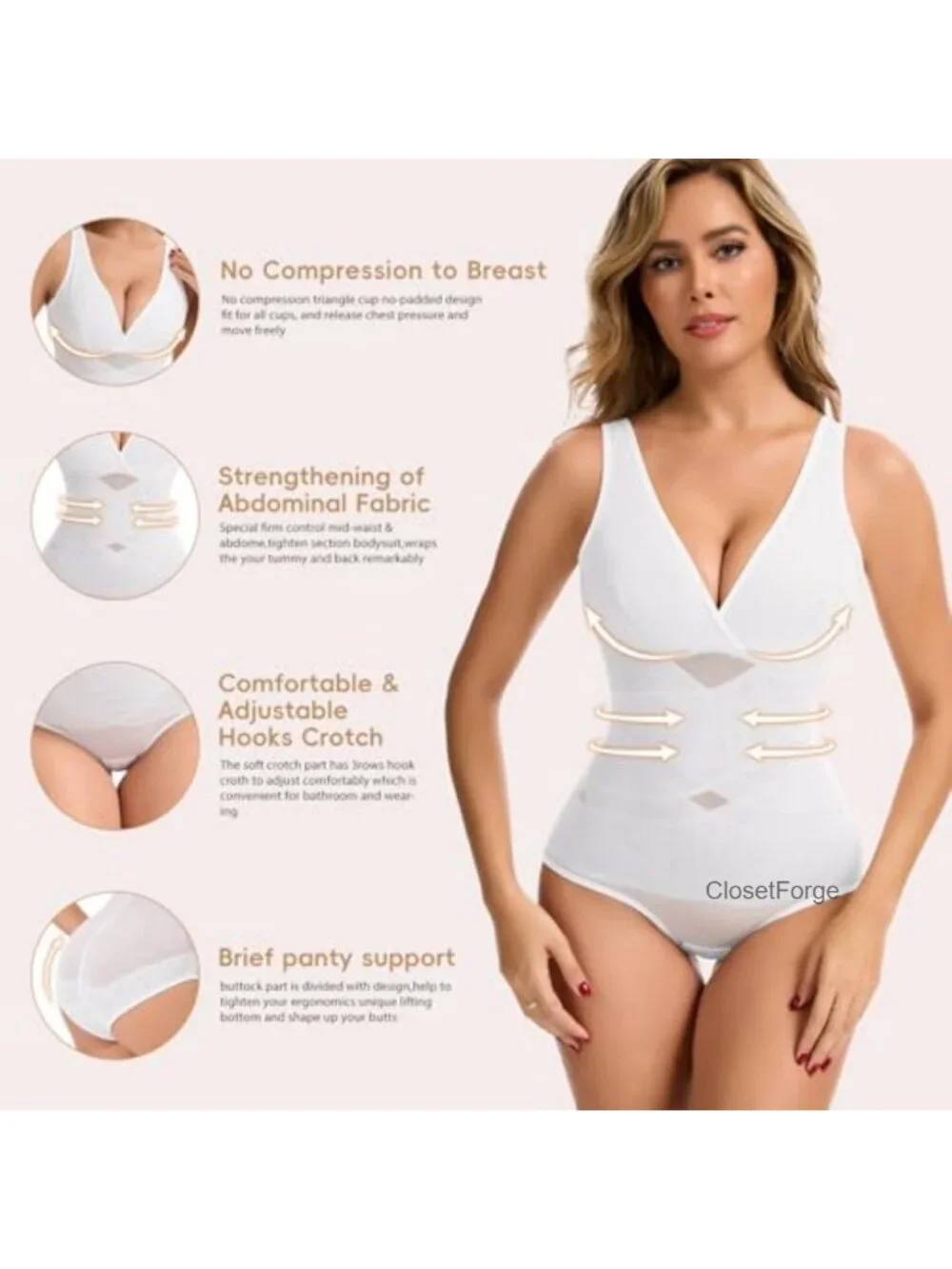 Women's Seamless Shapewear Bodysuit V-Neck Tummy Control Body Shaper